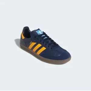 Blue and yellow adidas samba trainers sale